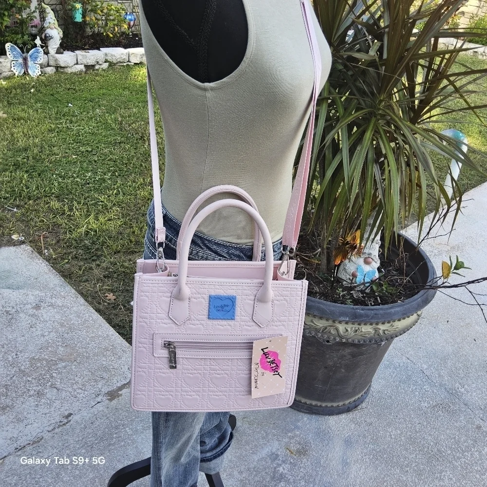 BETSEY JOHNSON BLUSH QUILTED LUV BETSEY MINI TOTE